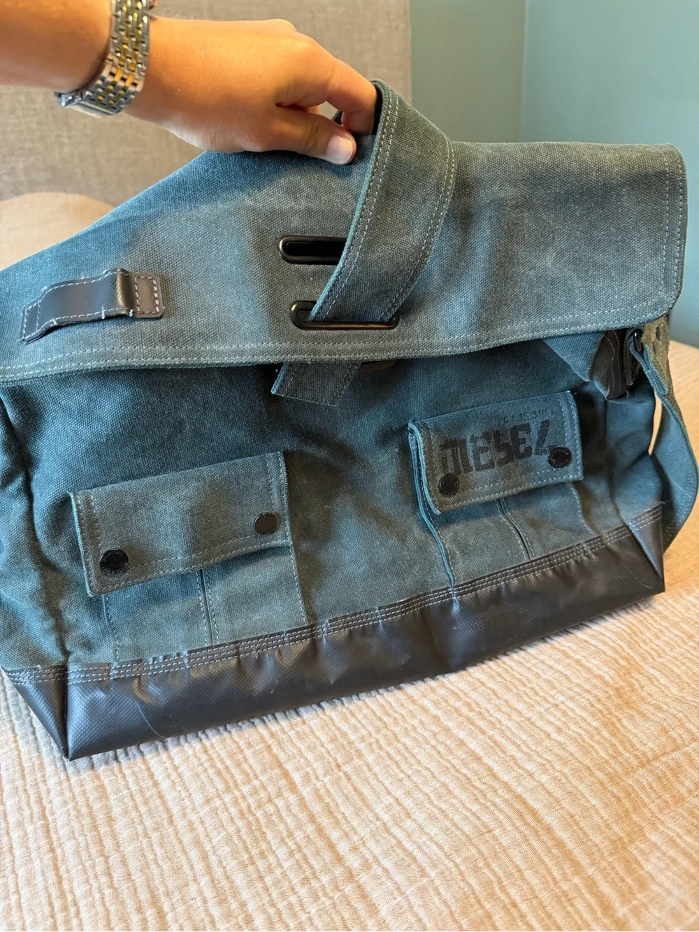 Vintage DIESEL Green Canvas Messenger Bag